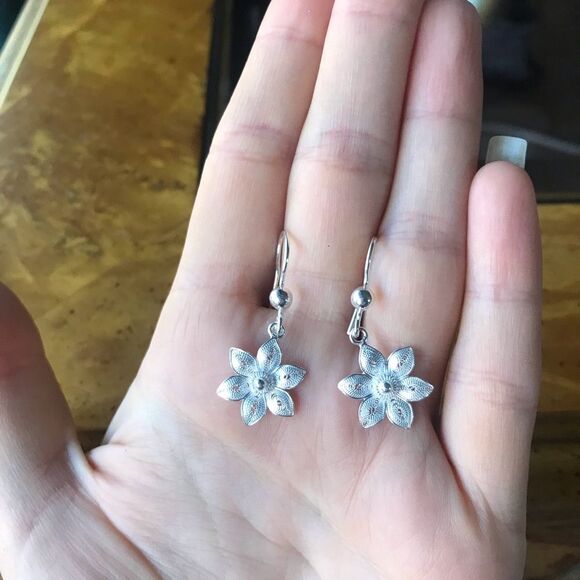 Sterling Silver Flower Earrings - Picture 6 of 6